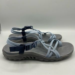 Skechers Sandals Womens 11 Reggae Irie Mon Casual Strappy Slingback Blue Fabric